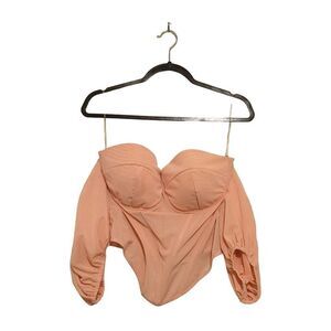 Carmin Womens Top Peach 1X Corset  Back Zip Up  Plus Size Plastic Boning
